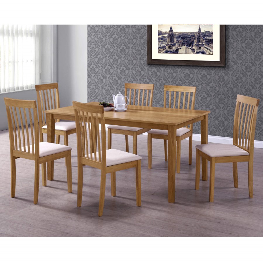 New Haven Large Dining Set with 6 Slatted Chairs in Cream