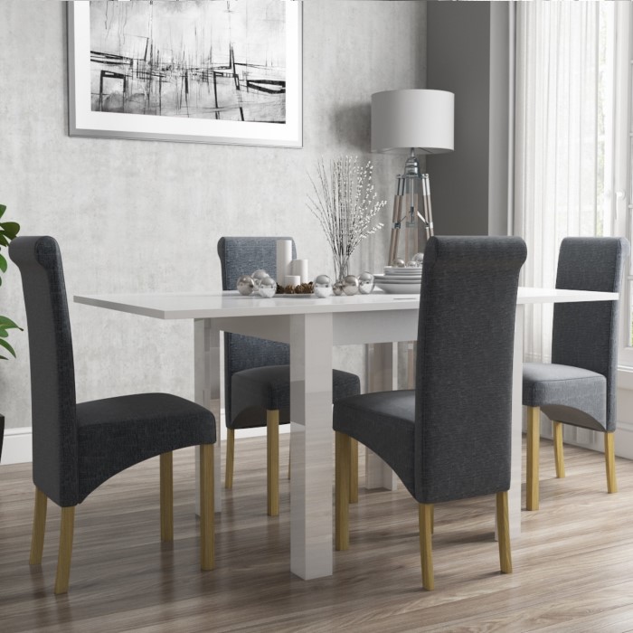 Vivienne Flip Top White Gloss Dining Table And 4 Grey Roll Back Vivienne Flip Top White Gloss Dining Table And 4 Grey Roll Back Chairs