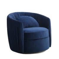 Round Swivelling Pleated Velvet Armchair in Midnight Blue