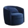 Round Swivelling Pleated Velvet Armchair in Midnight Blue