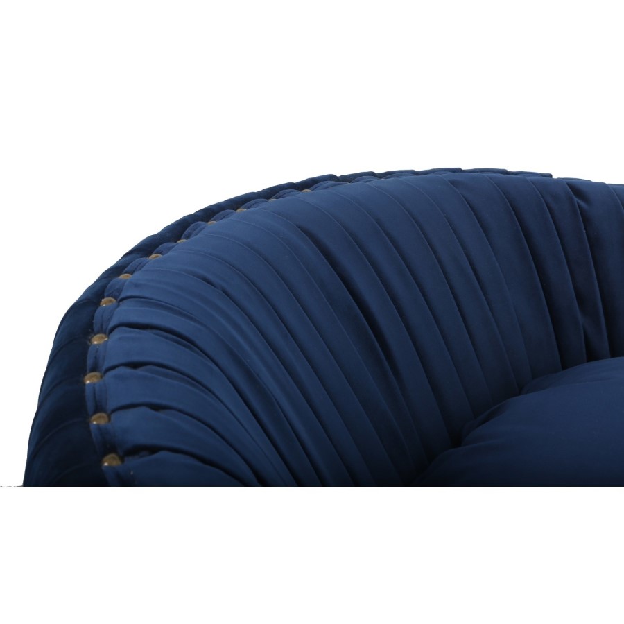 Round Swivelling Pleated Velvet Armchair in Midnight Blue
