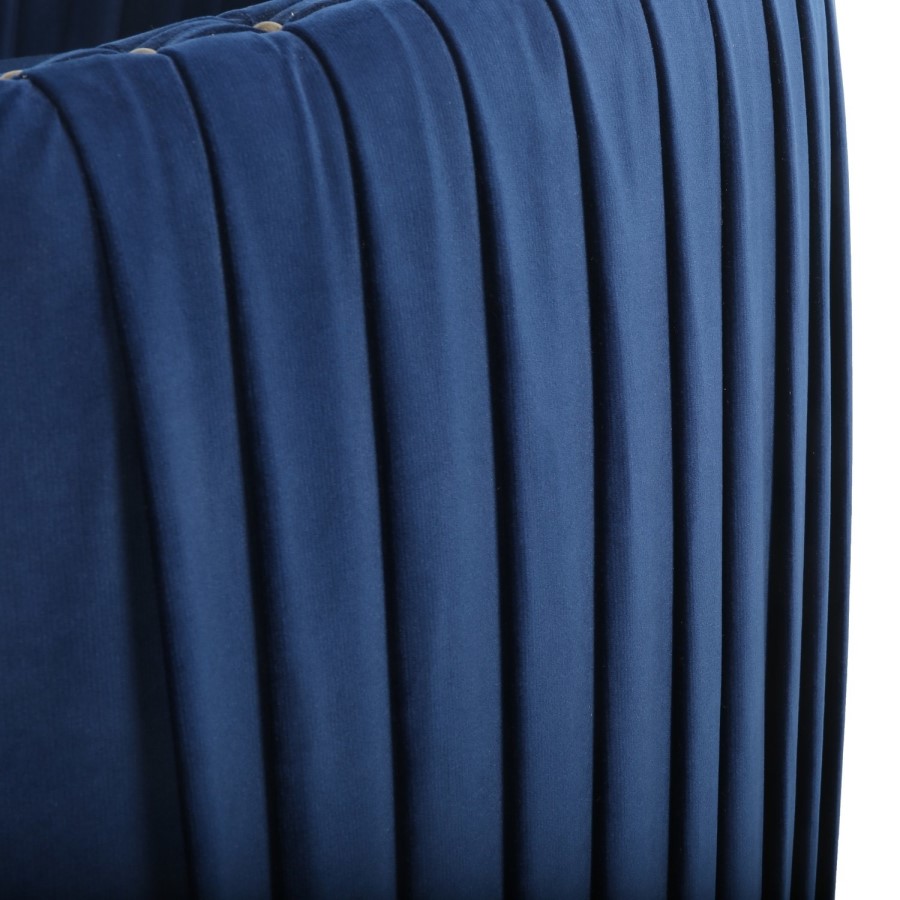 Round Swivelling Pleated Velvet Armchair in Midnight Blue