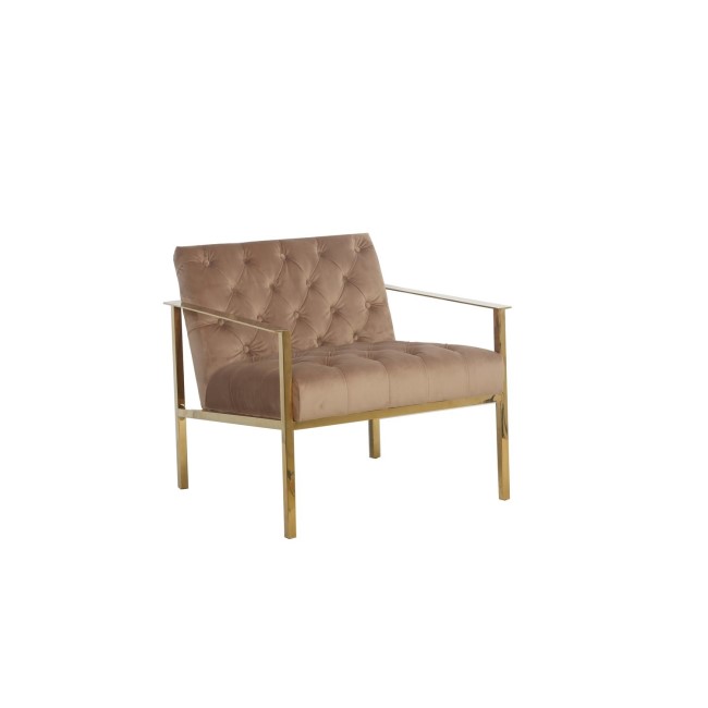 Taupe Brushed Velvet Button Back Armchair with Gold Frame