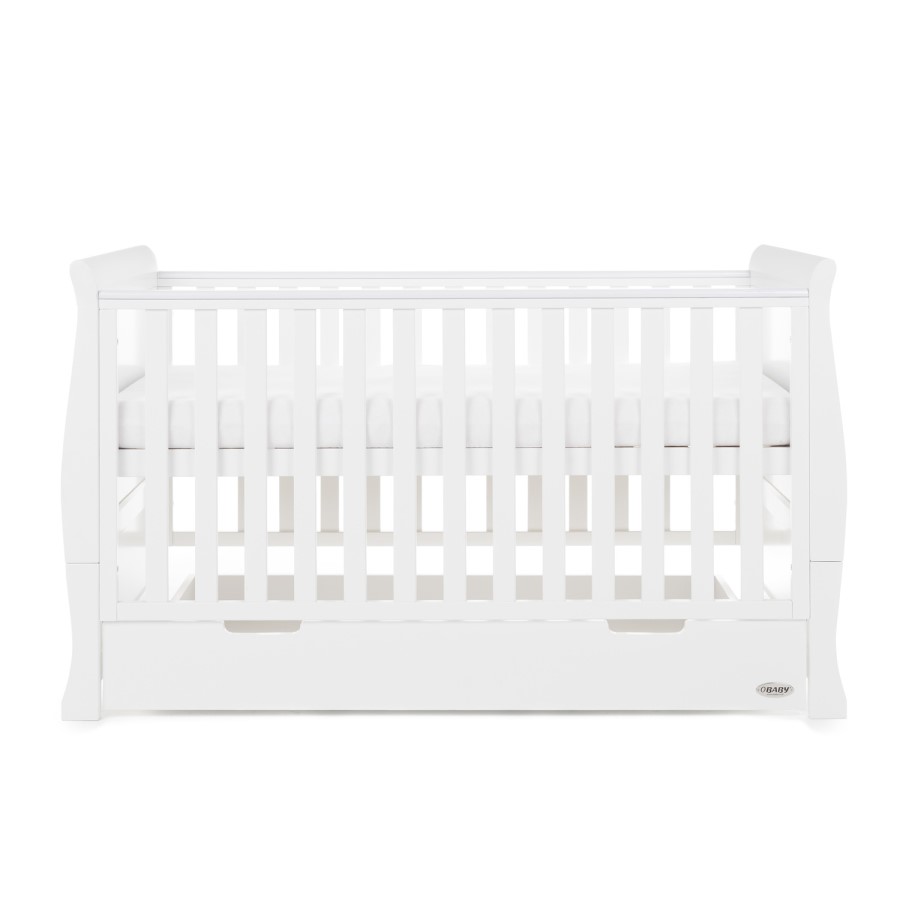 Stamford White Sleigh Toddler Bed with Drawer - Obaby