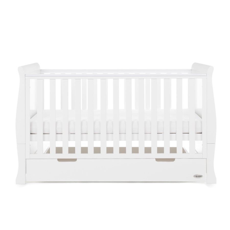 Stamford White Sleigh Cot Bed with Drawer - Obaby