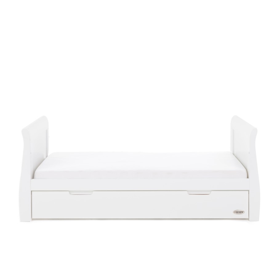 Stamford White Sleigh Toddler Bed with Drawer - Obaby
