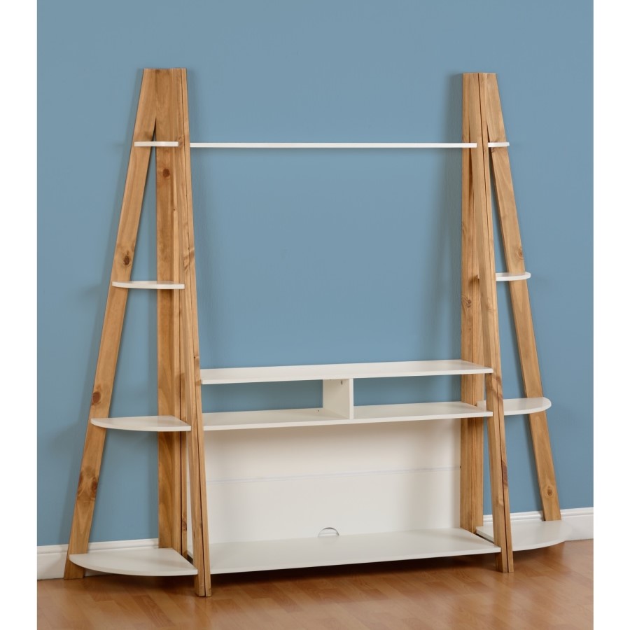 Santos White TV Unit with Wooden Frame - TV's up to 48"