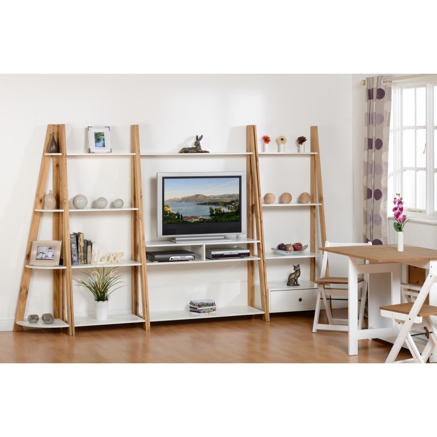 Santos White TV Unit with Wooden Frame - TV's up to 48"