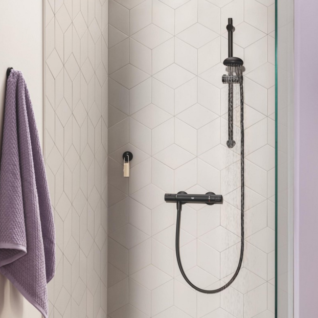 Grohe Black Thermostatic Mixer Shower Set with Slide Rail Kit