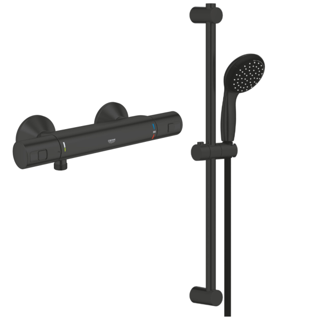 Grohe Black Thermostatic Mixer Shower Set with Slide Rail Kit