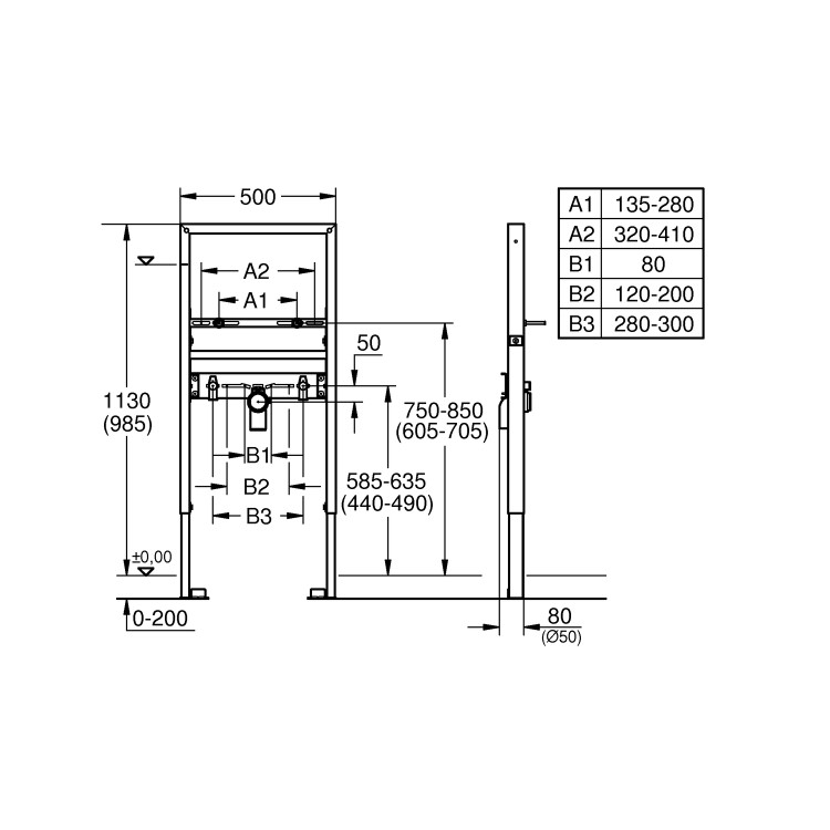 Grohe Cube 500mm Wall Hung Basin Tap & Frame Pack