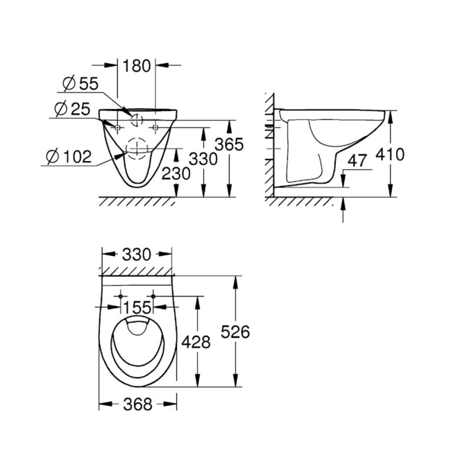 Grade A1 - Wall Hung Rimless Toilet With Seat - Grohe Bau