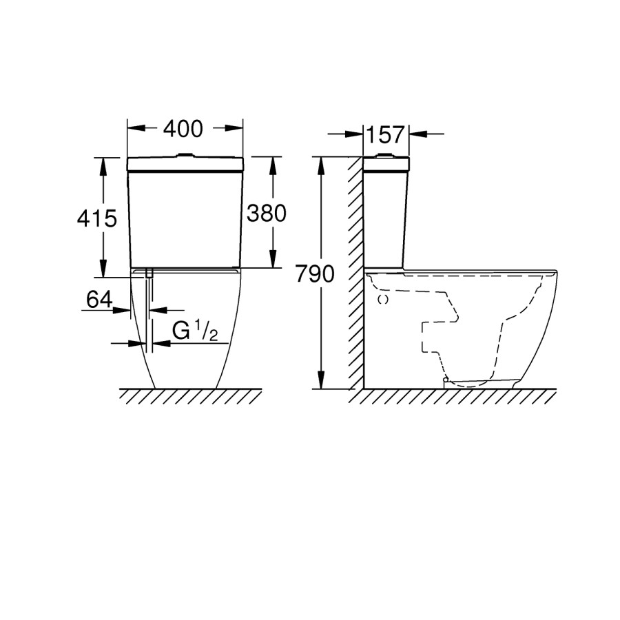 Grade A1 - Close Coupled Rimless Toilet with Soft Close Seat - Grohe Essence 