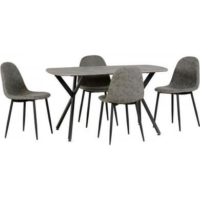 Photo of Grey concrete effect dining table with 4 grey faux leather dining chairs - athens