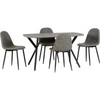 Grey Concrete Effect Dining Table Set with 4 Grey Faux Leather Chairs - Seats 4 - Athens Grey Concrete Effect Dining Table Set with 4 Grey Faux Leather Chairs - Seats 4 - Athens