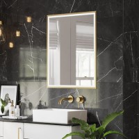 HIB Vanquish 60 Recessed Brass Bathroom Mirror Cabinet with Lights - 630 x 730mm