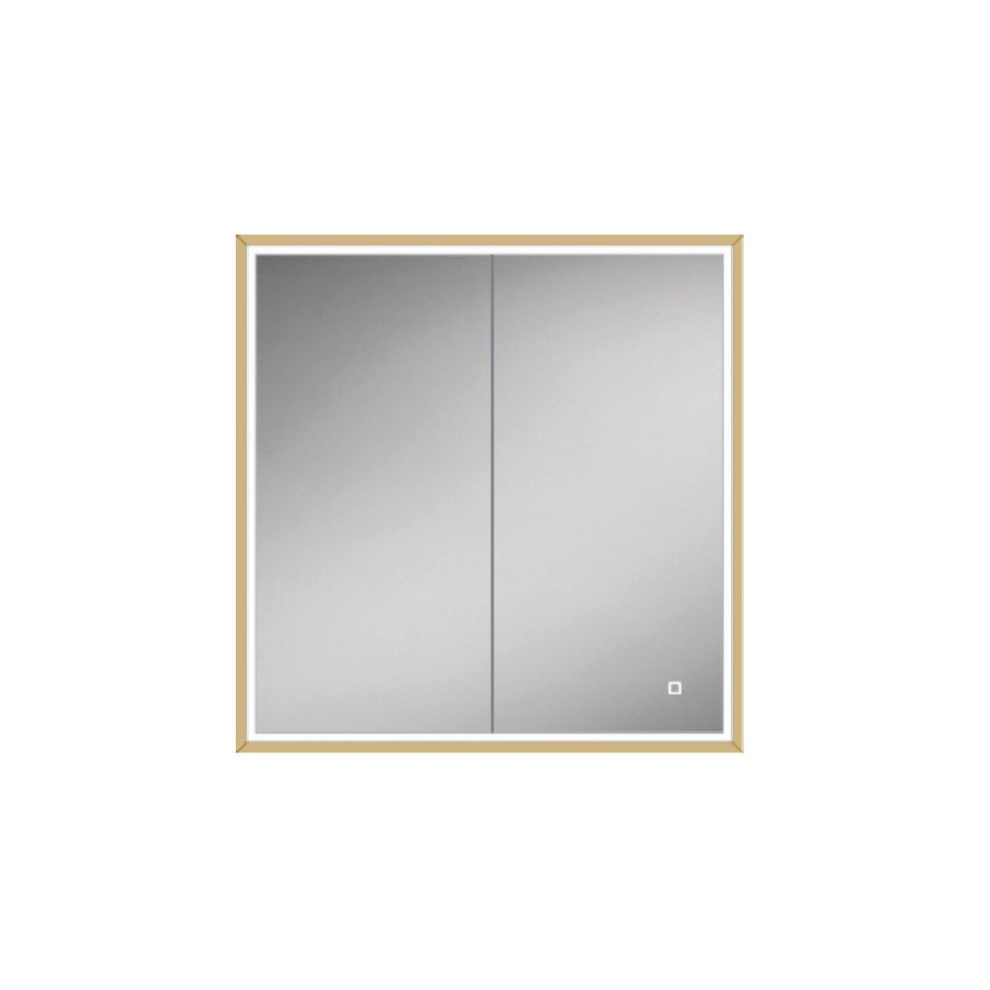 HIB Vanquish 60 Recessed Brass Bathroom Mirror Cabinet with Lights - 630 x 730mm