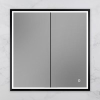HIB Vanquish 80 Recessed Black Bathroom Mirror Cabinet with Lights - 830 x 730mm