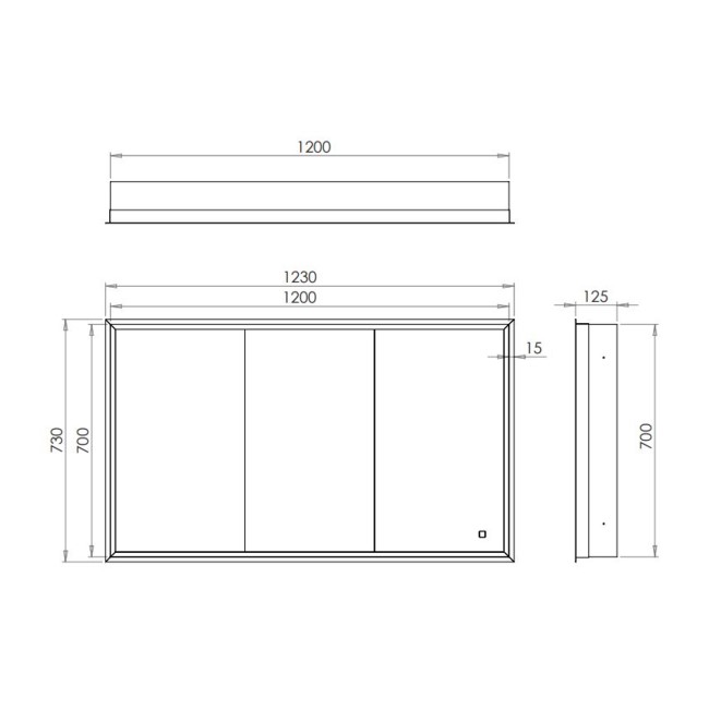 HIB Vanquish 120 Recessed Black Bathroom Mirror Cabinet with Lights - 1230 x 730mm