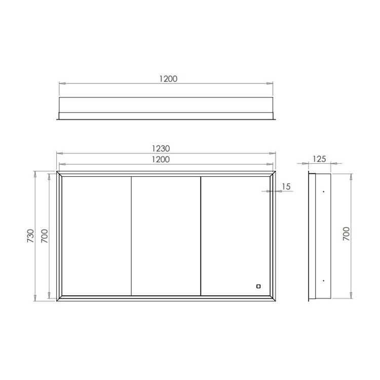 HIB Vanquish 120 Recessed Black Bathroom Mirror Cabinet with Lights - 1230 x 730mm