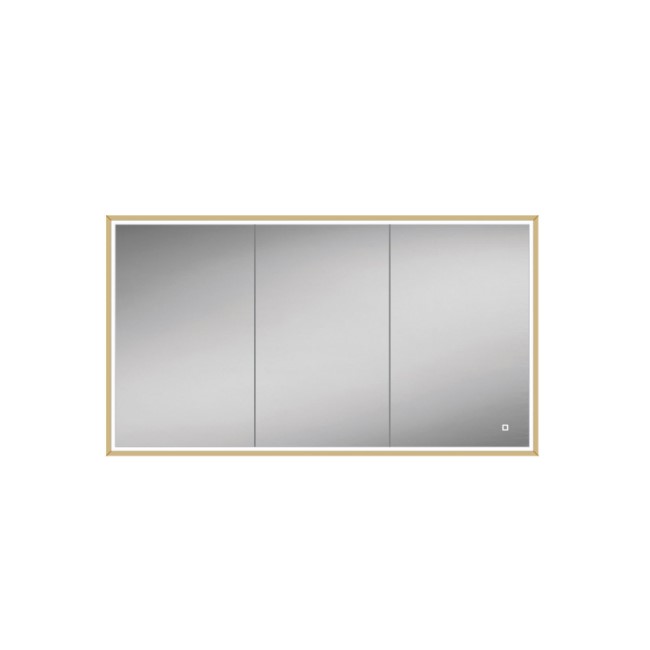 HIB Vanquish 120 Recessed Brass Bathroom Mirror Cabinet with Lights - 1230 x 730mm