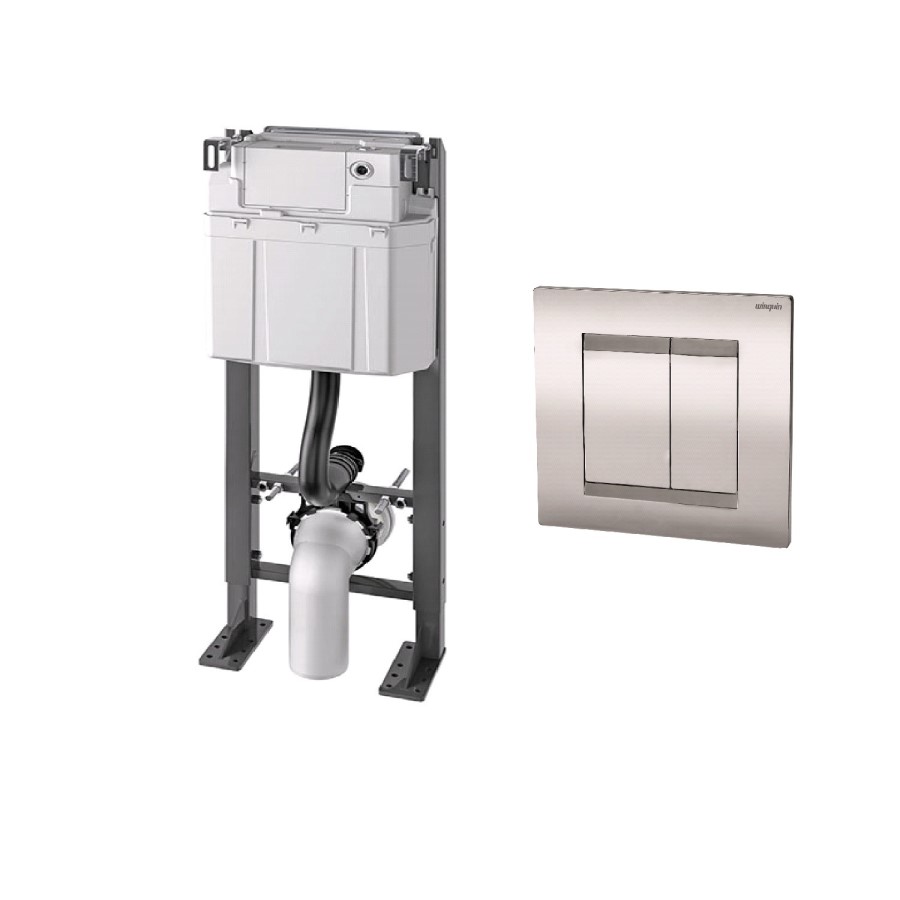 Wall Hung Toilet with Soft Close Seat Frame Cistern and Chrome Flush - Valencia