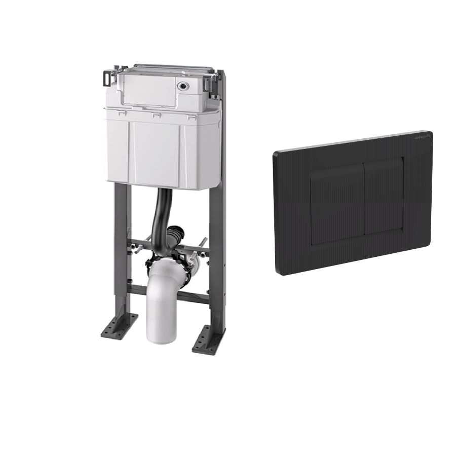 Wall Hung Rimless Toilet with Soft Close Slim Seat Frame Cistern and Black Flush - Valencia