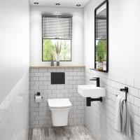 Wall Hung Toilet with Soft Close Seat Wall Hanging Frame Cistern and Black Flush Plate - Santiago Wall Hung Toilet with Soft Close Seat Wall Hanging Frame Cistern and Black Flush Plate - Santiago