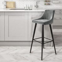 GRADE A2 - Macie Grey Velvet Bar Stool with Black Legs
