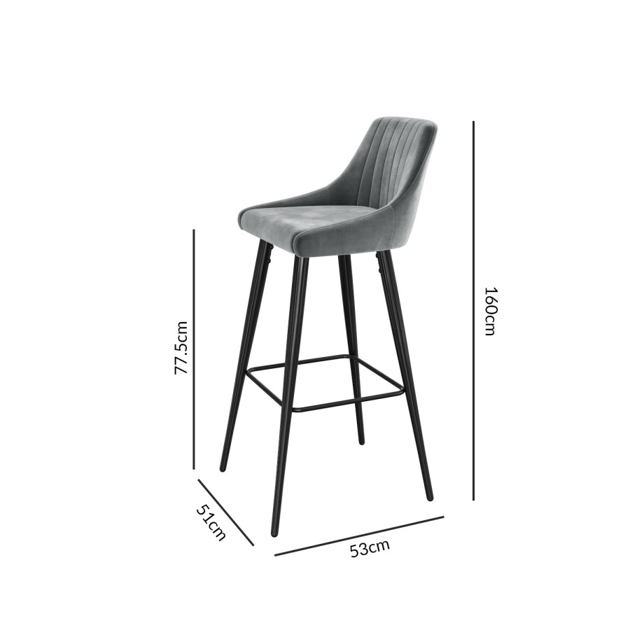 GRADE A2 - Macie Grey Velvet Bar Stool with Black Legs