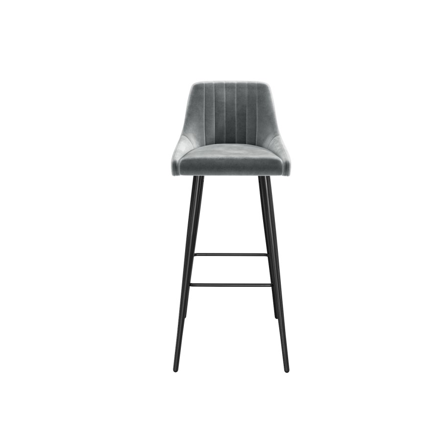 GRADE A2 - Macie Grey Velvet Bar Stool with Black Legs