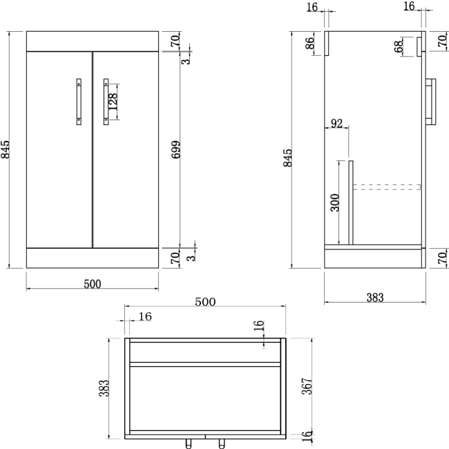 500mm Wood Effect Freestanding Vanity Unit with Basin - Ashford