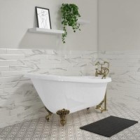 GRADED A2 -Freestanding Single Ended Roll Top Slipper Bath with Brushed Brass Feet 1700 x 710mm - Park Royal 