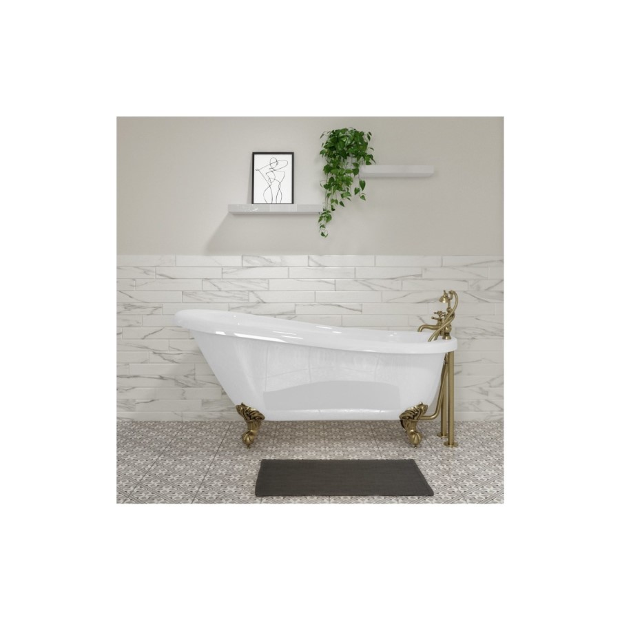GRADED A2 -Freestanding Single Ended Roll Top Slipper Bath with Brushed Brass Feet 1700 x 710mm - Park Royal 