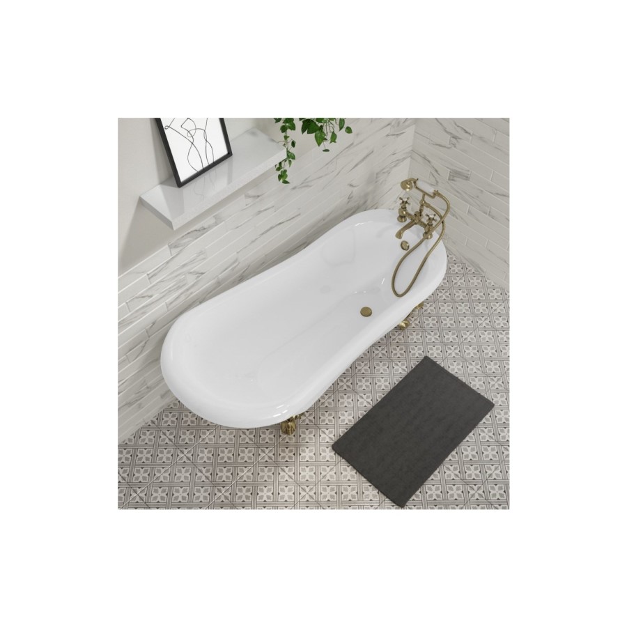 GRADED A2 -Freestanding Single Ended Roll Top Slipper Bath with Brushed Brass Feet 1700 x 710mm - Park Royal 