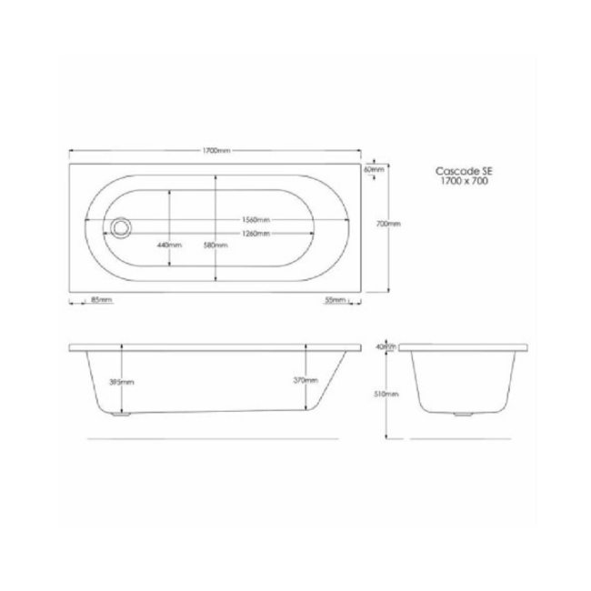 GRADED A2 - 1600 x 700 Colt Single Ended Steel Bath with No Tap Holes