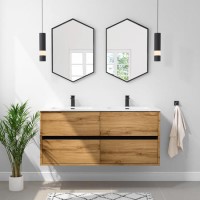 Grade A2 - 1200mm Wood Effect Wall Hung Double Vanity Unit with Basins - Roxbi