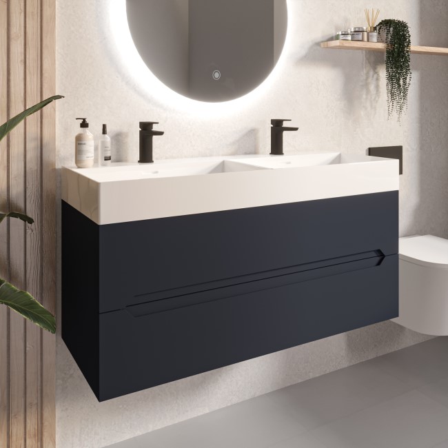 Grade A2 - 1200mm Anthracite Wall Hung Double Vanity Unit with Basin - Morella