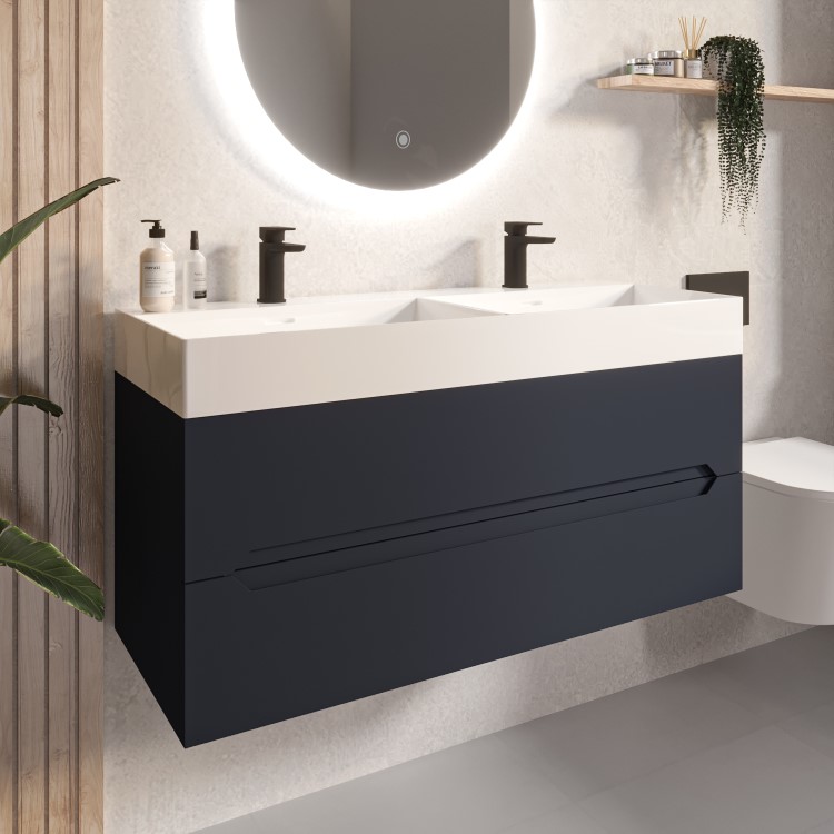 Grade A2 - 1200mm Anthracite Wall Hung Double Vanity Unit with Basin - Morella