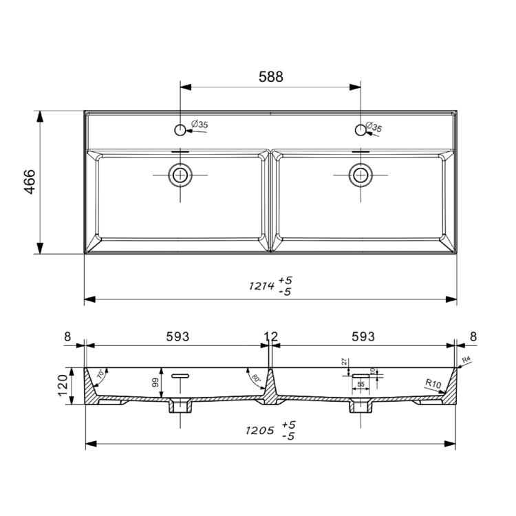 Grade A2 - 1200mm Anthracite Wall Hung Double Vanity Unit with Basin - Morella