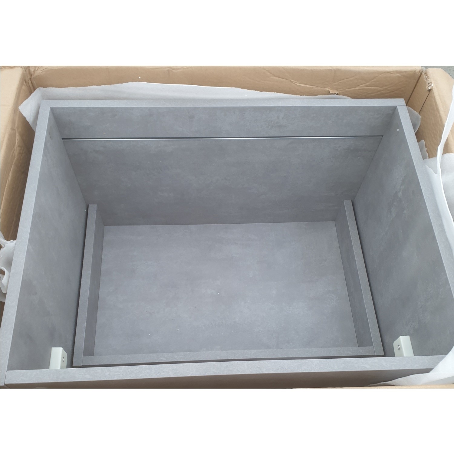 Grade A2 - 600mm Concrete Effect Freestanding Vanity Unit With Matt ...