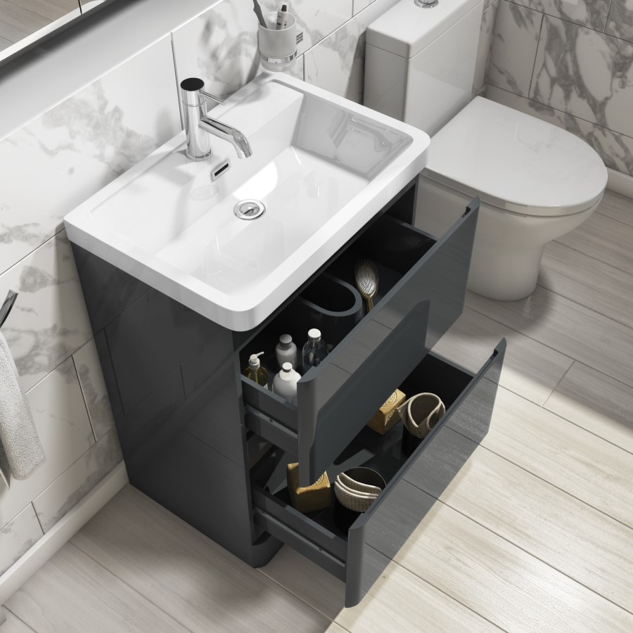 Grade A1 - 600mm Dark Grey Freestanding Vanity Unit with Basin - Pendle
