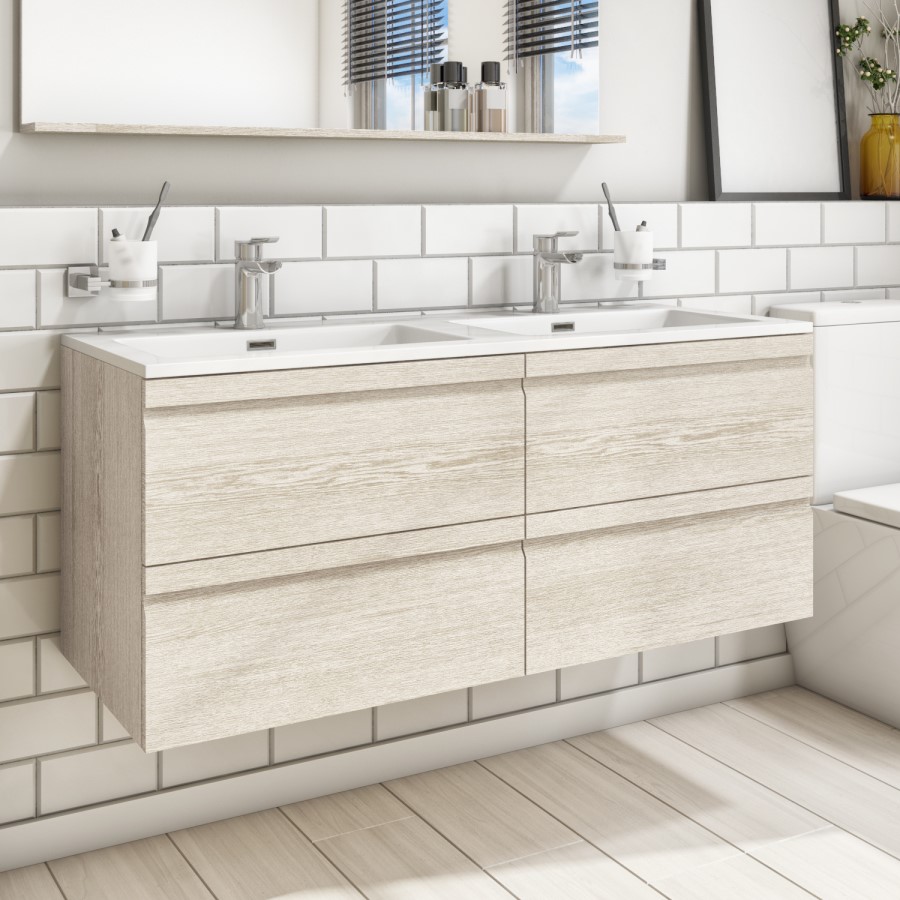 Grade A1 - 1200mm Light Oak Wall Hung Vanity Unit with Basin - Boston