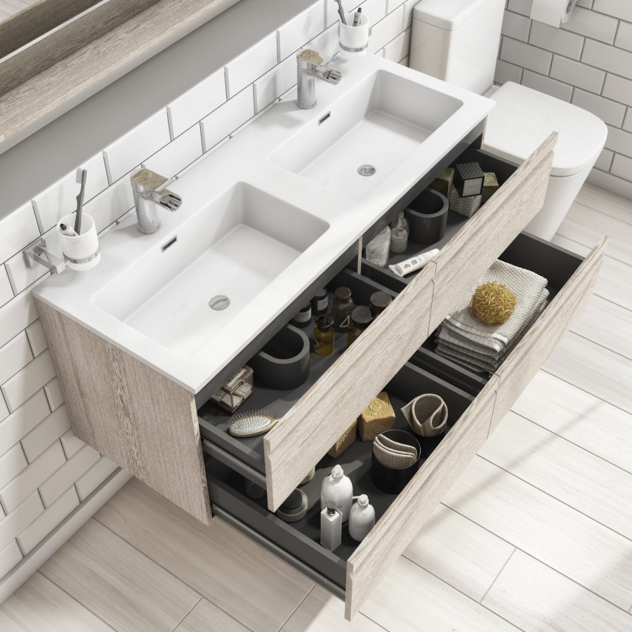 Grade A1 - 1200mm Light Oak Wall Hung Vanity Unit with Basin - Boston