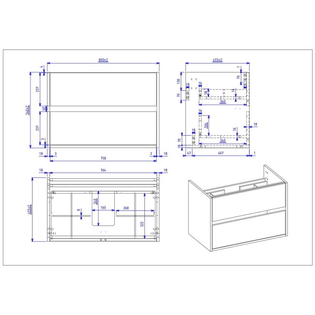 800mm Black Wall Hung Vanity Unit with Basin - Roxbi