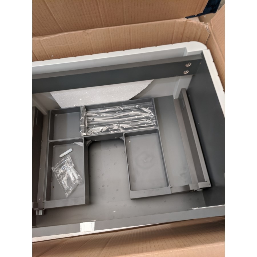 Grade A2 - 1200mm Grey Wall Hung Double Vanity Unit with Basin and Brass Handles - Empire