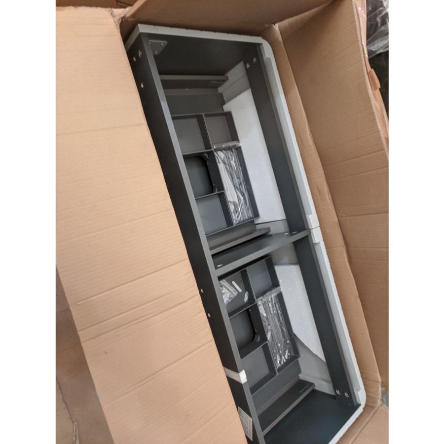 Grade A2 - 1200mm Grey Wall Hung Double Vanity Unit with Basin and Brass Handles - Empire