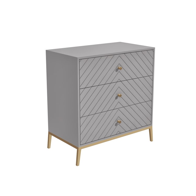 Grey Chevron Chest of 3 Drawers with Legs - Ezra