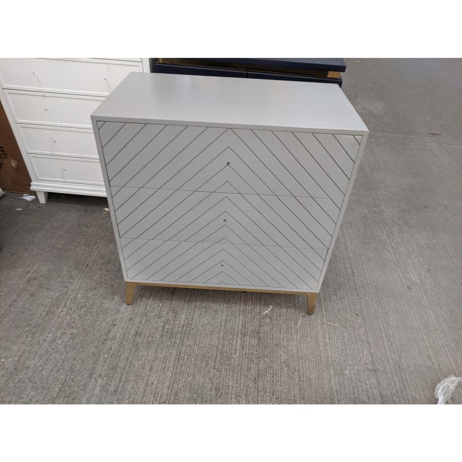 GRADE A2 - Ezra Grey Chevron Chest of 3 Drawers with Legs and Avellino Iridescent Dimpled Smoked Glass Wall Light