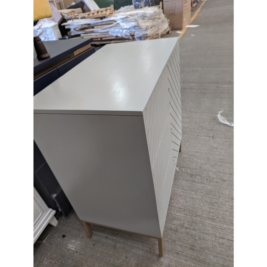 GRADE A2 - Ezra Grey Chevron Chest of 3 Drawers with Legs and Avellino Iridescent Dimpled Smoked Glass Wall Light